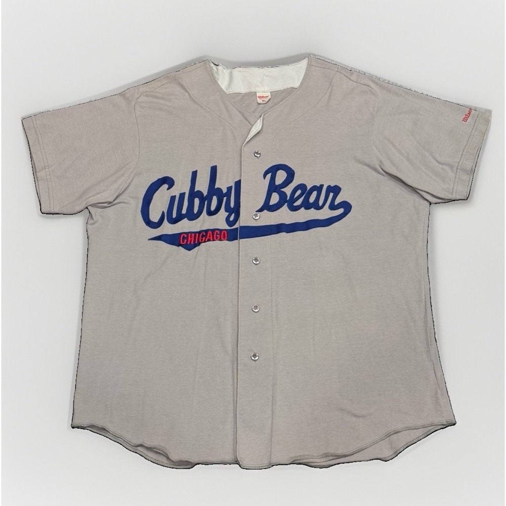 VTG Wilson Cubby Bear Chicago Jersey Grey‎ Button Up Wrigleyville Cubs Size XL